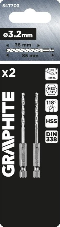 Wiertło Šešiakampis metalinis grąžtas 3,2 mm, 2 vnt.