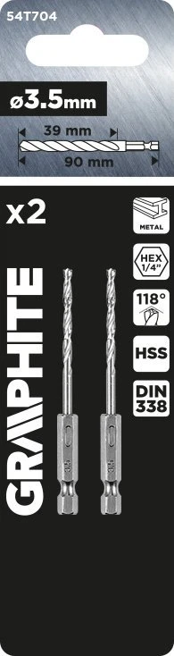 Wiertło Šešiakampis metalinis grąžtas 3,5 mm, 2 vnt.