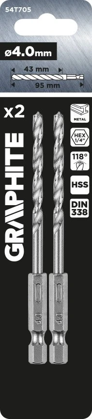 Wiertło Šešiakampis metalinis grąžtas 4,0 mm, 2 vnt.