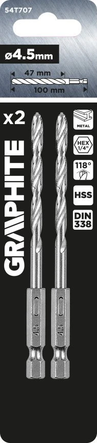 Wiertło Šešiakampis metalinis grąžtas 4,5 mm, 2 vnt.