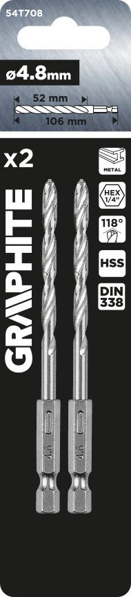 Wiertło Šešiakampis metalinis grąžtas 4,8 mm, 2 vnt.