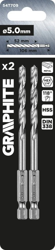 Wiertło Šešiakampis metalinis grąžtas 5,0 mm, 2 vnt.