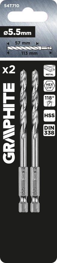 Wiertło Šešiakampis metalinis grąžtas 5,5 mm, 2 vnt.