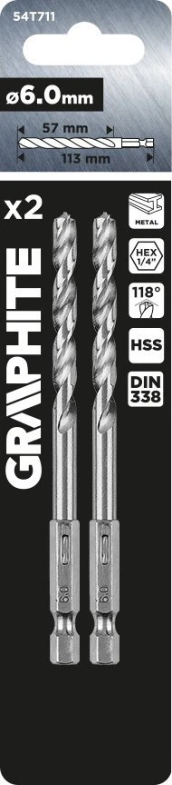 Wiertło Šešiakampis metalinis grąžtas 6,0 mm, 2 vnt.