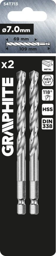 Wiertło Šešiakampis metalinis grąžtas 7,0 mm, 2 vnt.