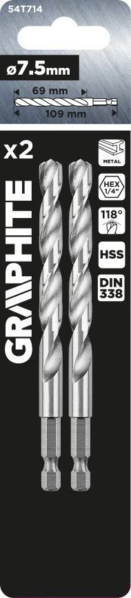Wiertło Šešiakampis metalinis grąžtas 7,5 mm, 2 vnt.