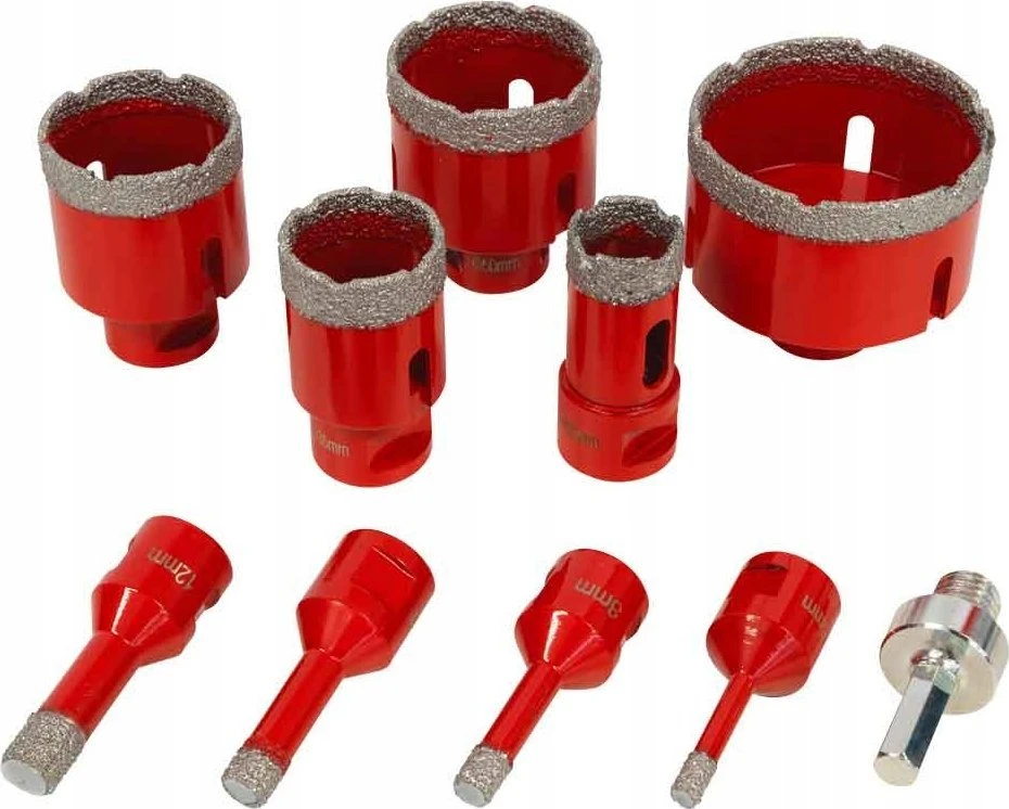 Holzmann Deimantinių gręžimo karūnų rinkinys, plytelių ir akmens gręžimo karūnai, 9 dalių rinkinys, M14 adapteris, 68mm gręžimo karūnai