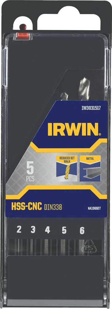 Grąžtas IRWIN DRILL METAL HSS-CNC DIN338 rinkinys. 5 vnt. 2-3-4-5-6mm kasetėje