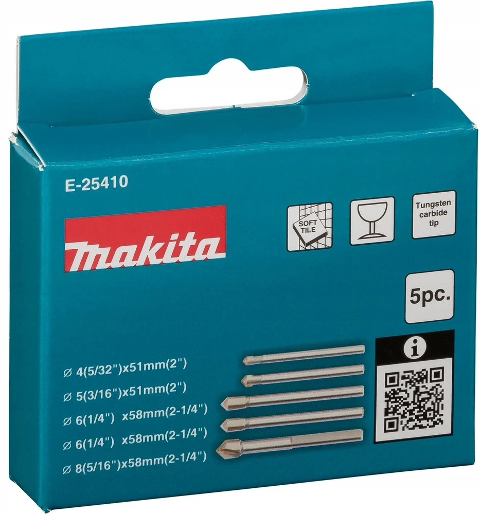 Grąžtas Makita Grąžtų rinkinys stiklui ir plytelėms: 4x51mm, 5x51mm, 6x58mm (2x), 8x58mm E-25410