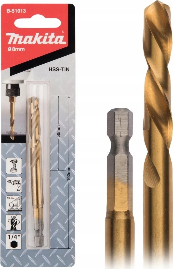 MAKITA METALO GRĄŽTAS HSS-TIN 1/4″ HEX 8,0x102mm