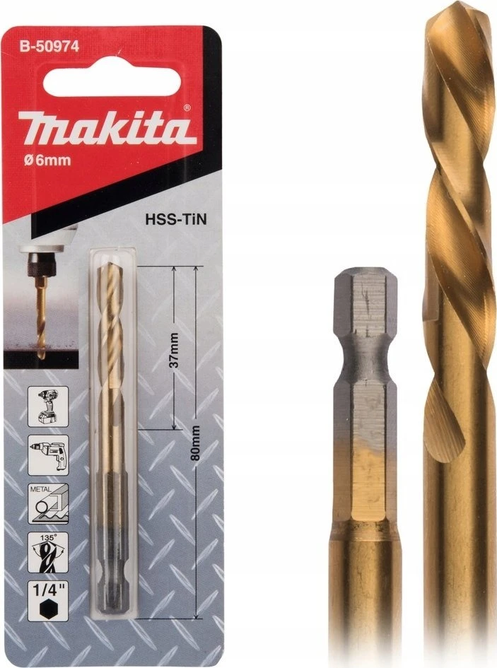 Grąžtas MAKITA grąžtai DO METALU HSS-TIN 1/4" HEX 6,0x80mm