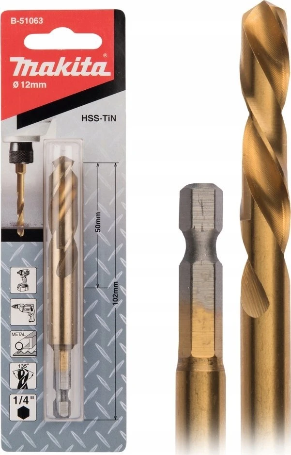 MAKITA METALO GRĄŽTAS HSS-TIN 1/4″ HEX 12,0x102mm