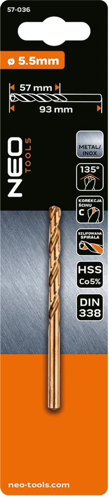 Wiertło HSS-Co metalo grąžtas, 5,5 mm