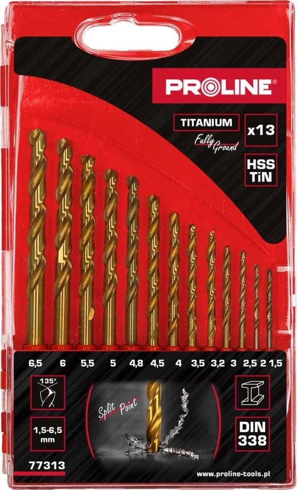 Grąžtas Wiertła Grąžtai metalui, hsstin, din338, šlifuoti, 13 vnt. (1,5–6,5 mm), prolinas