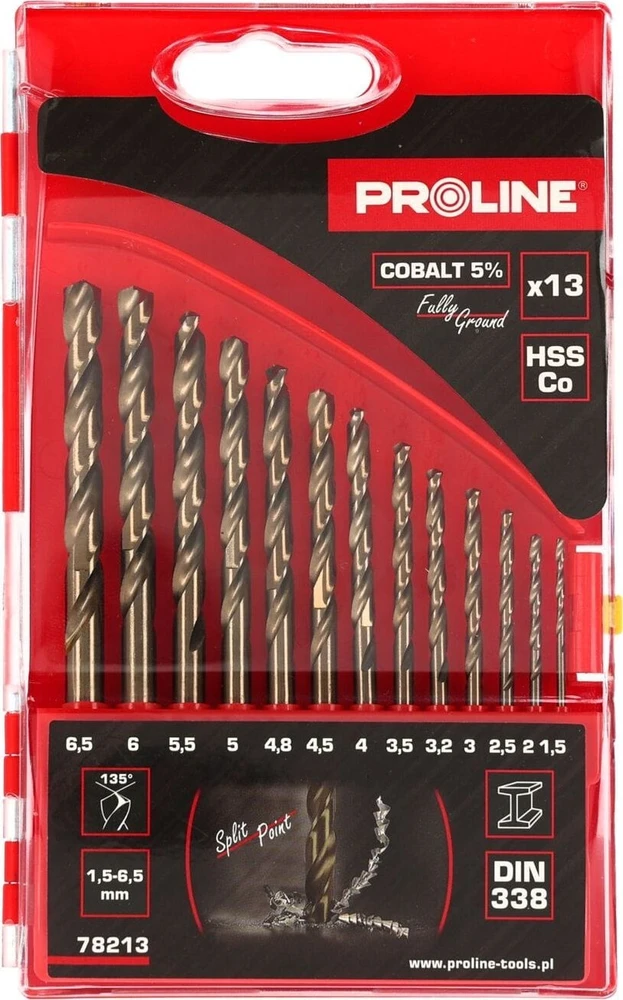 Grąžtas Wiertła Metalo grąžtai HSSCO DIN338, šlifuoti, 13 vnt. (1,5-6,5 mm), prolinas