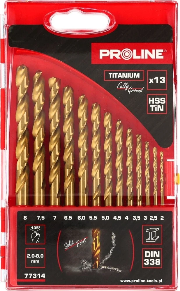 Grąžtas Wiertła Metalo grąžtai hsstin din338, šlifuoti, 13 vnt. (2-8 mm), prolinas