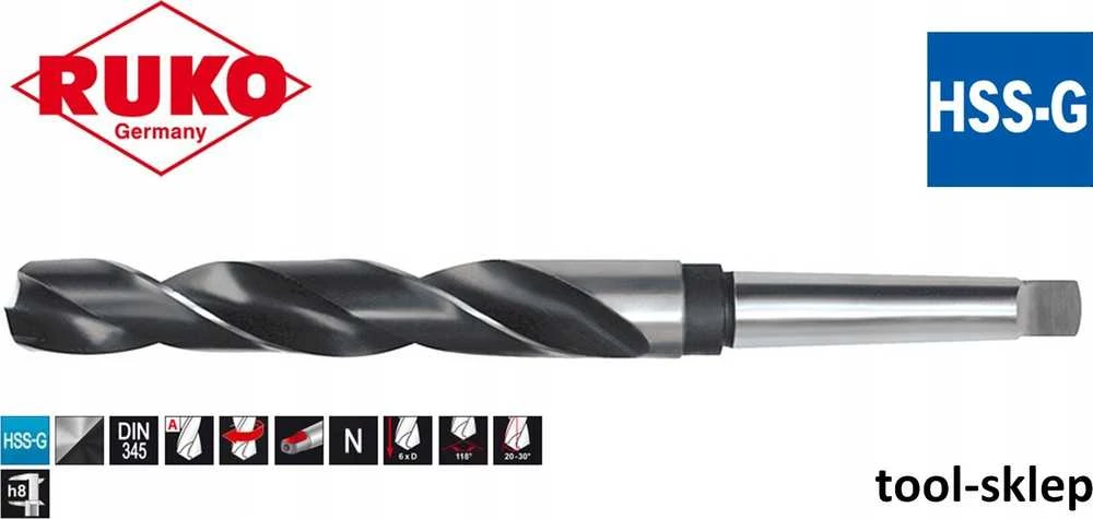 Spiralinis metalo grąžtas su Morzės kūgiu RUKO Ø 12,0 mm