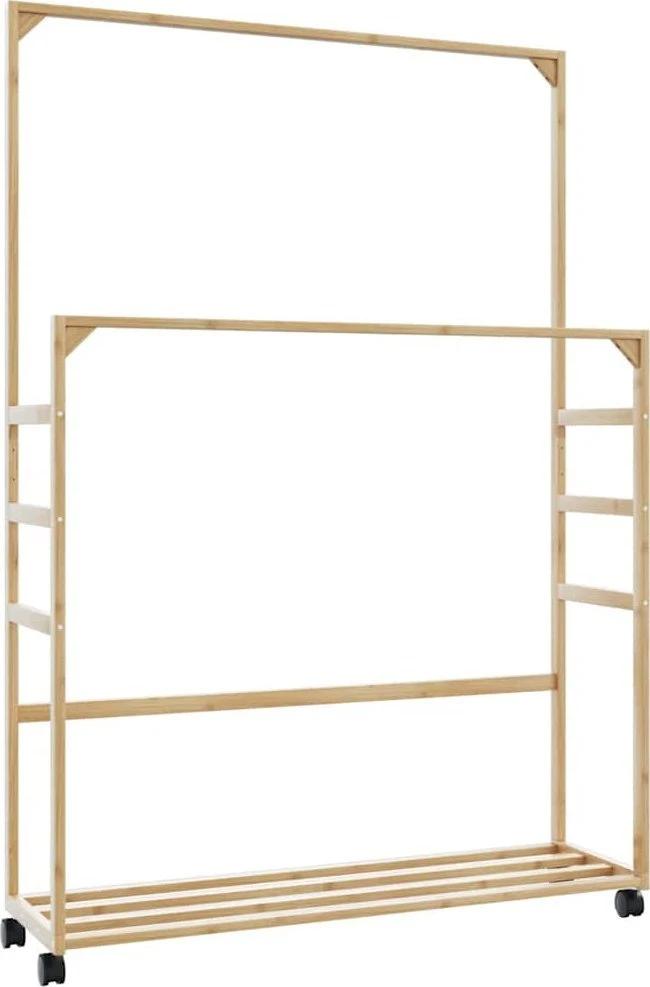 drabužių kabykla su lentynomis ir ratukais 90x35x155 cm bambuko