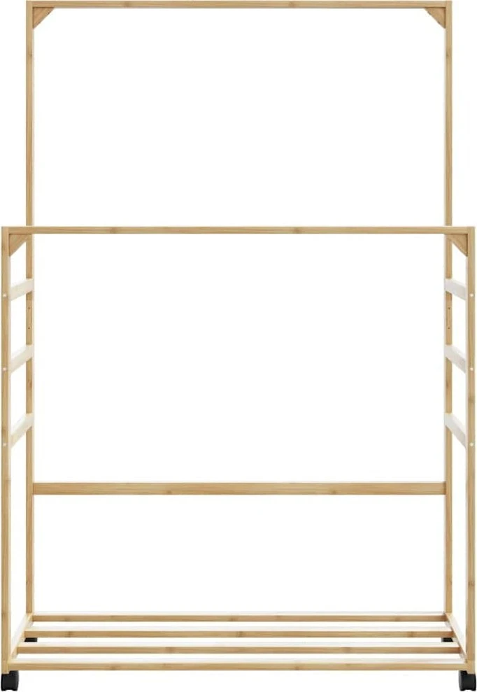 drabužių kabykla su lentynomis ir ratukais 90x35x155 cm bambuko