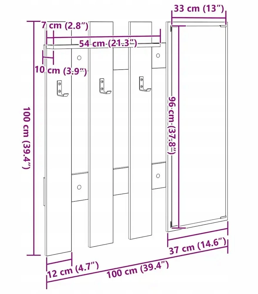 Prikabinamas paltas Sieninis Pilkas Sonoma 100 x 10 x 100 cm