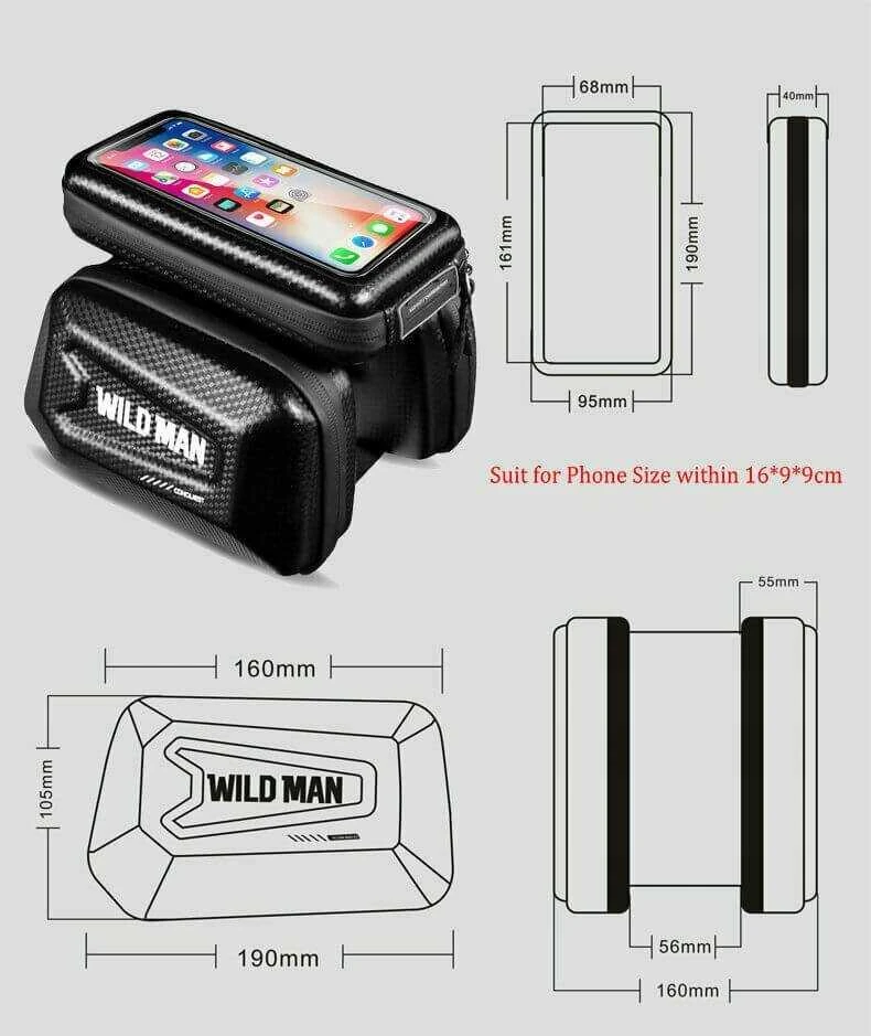 Forever Universalus telefono laikiklis WILDMAN E6S 1,2L 4"- 7" dviračiui su užtrauktuku juodas