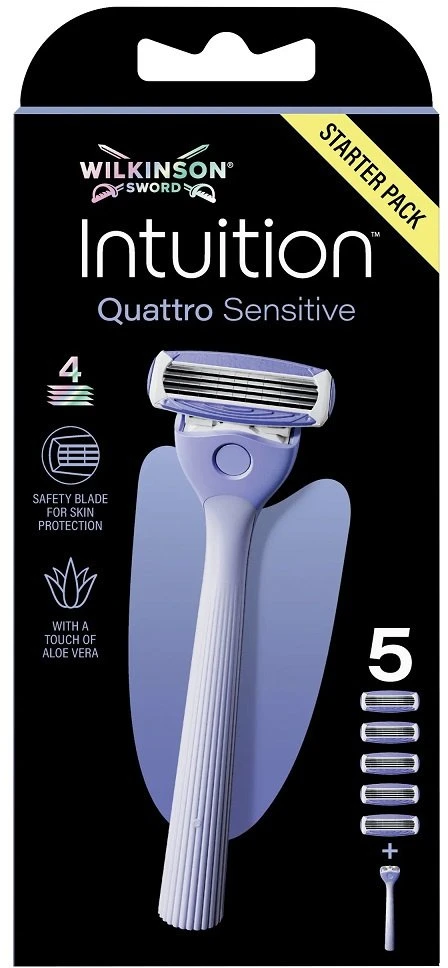 Wilkinson Sword „Wilkinson Intuition Quattro Sensitive“ skustuvas su 4 ašmenimis ir 5 kasetėmis