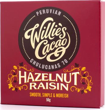Dark Willie's Cacao – juodasis šokoladas su lazdyno riešutais ir razinomis 50g