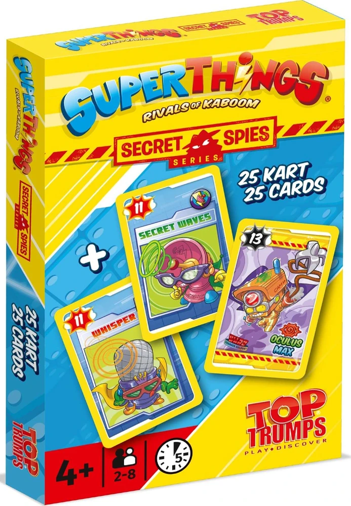 Winning Moves Populiariausi Trumpai: „Super Zings“ – „Kaboom“ varžovai – „Slaptieji šnipų pergalės žingsniai“.