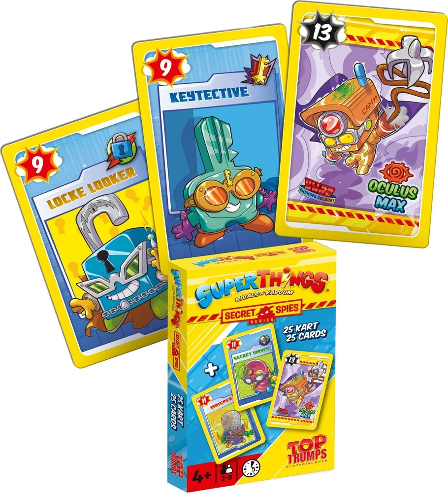 Winning Moves Populiariausi Trumpai: „Super Zings“ – „Kaboom“ varžovai – „Slaptieji šnipų pergalės žingsniai“.
