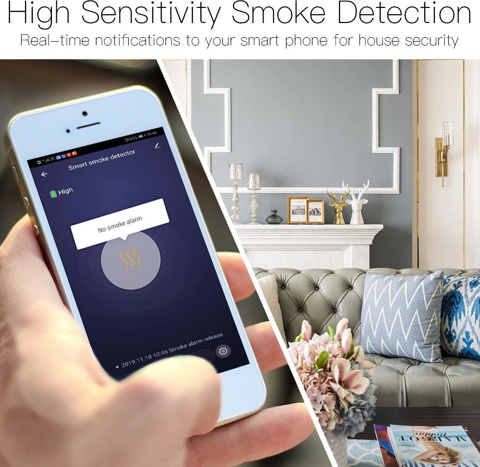 Moes WSS-S išmanusis bevielis wifi dūmų jutiklis, detektorius su sirena valdomas Tuya, Smart life