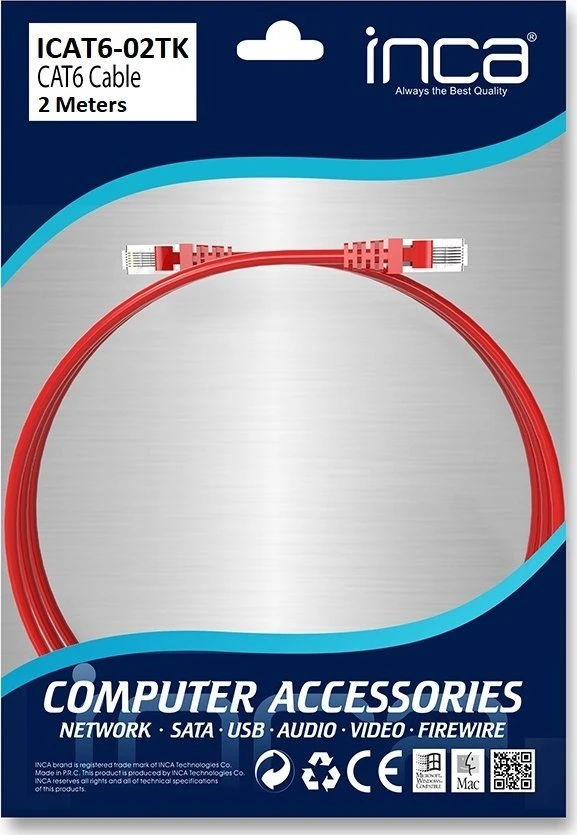 Wirewin INCA Patchkabel ICAT6-02TK RJ45 Cat6 UTP Rot 2,0m mažmeninė prekyba