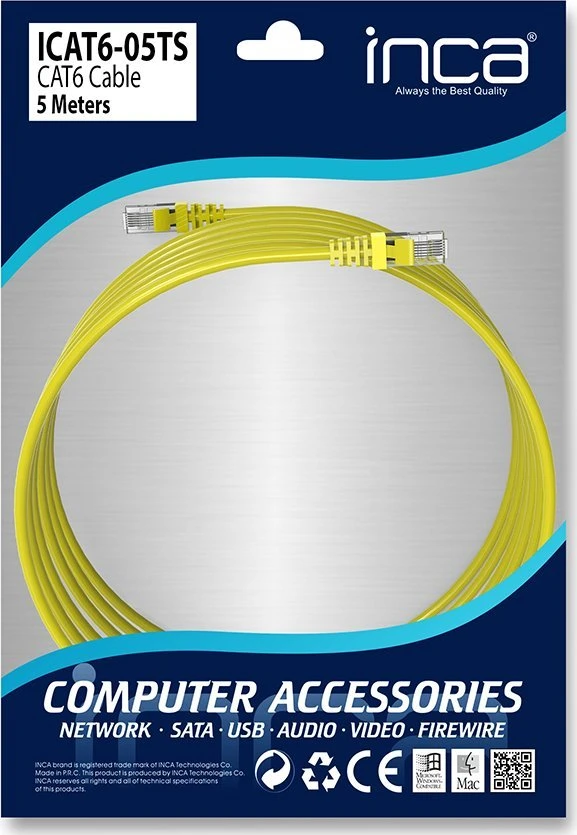Wirewin INCA Patchkabel ICAT6-05TS RJ45 Cat6 UTP Geltona 5,0m mažmeninė prekyba