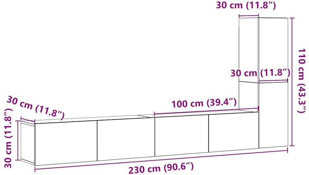 TV staliukas Sieninis televizoriaus spintelės komplektas, 3 dalių