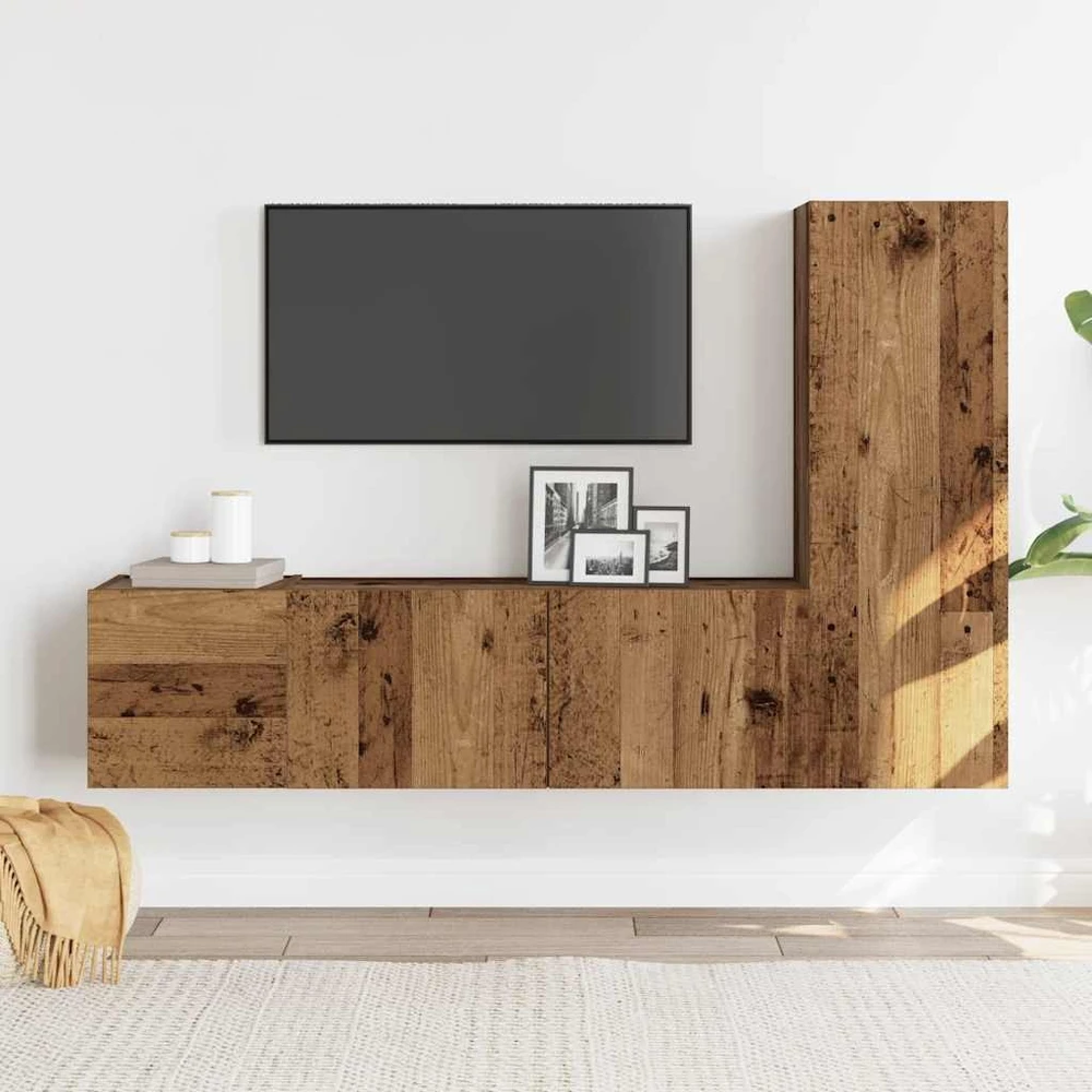 TV staliukas Sieninis televizoriaus spintelės komplektas, 3 dalių