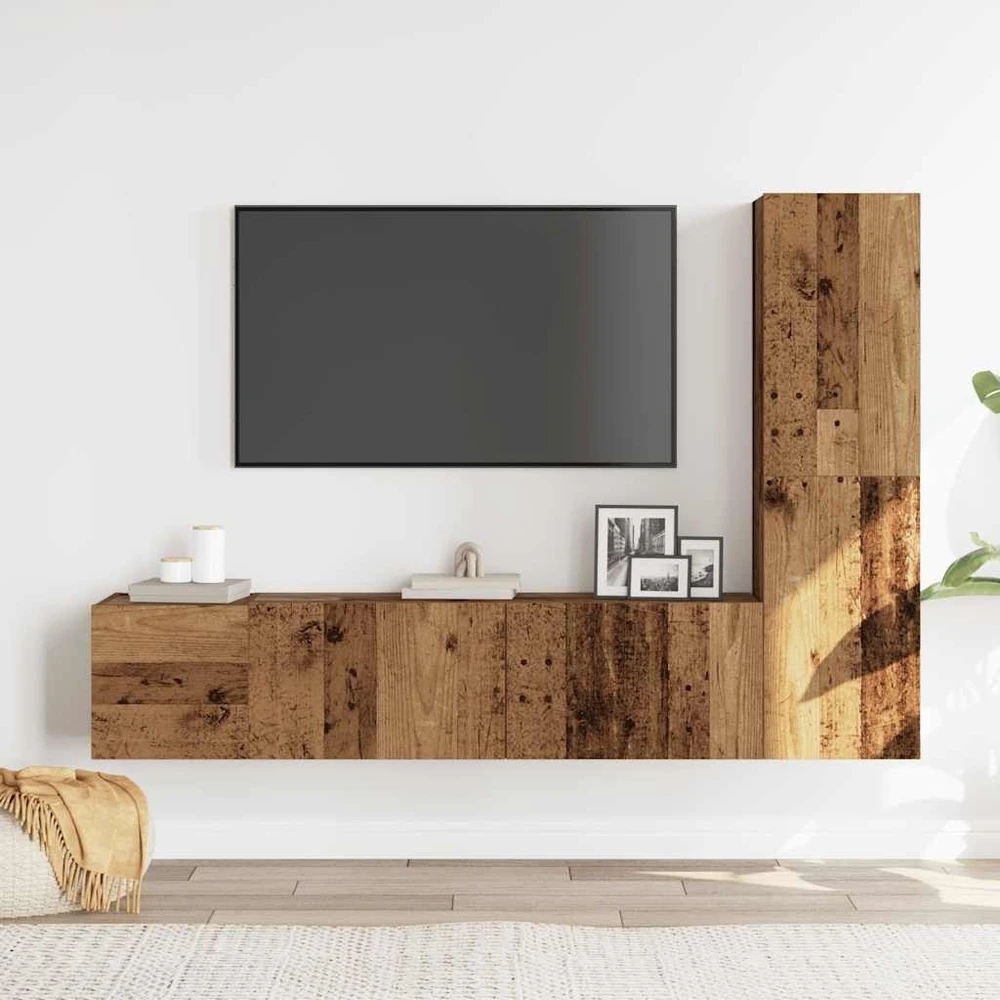 TV staliukas Sieninis televizoriaus spintelės komplektas, 3 dalių