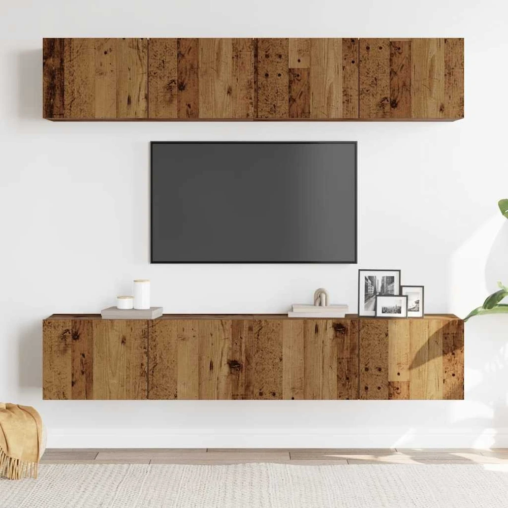 TV staliukas Sieninis televizoriaus spintelės komplektas, 4 dalių