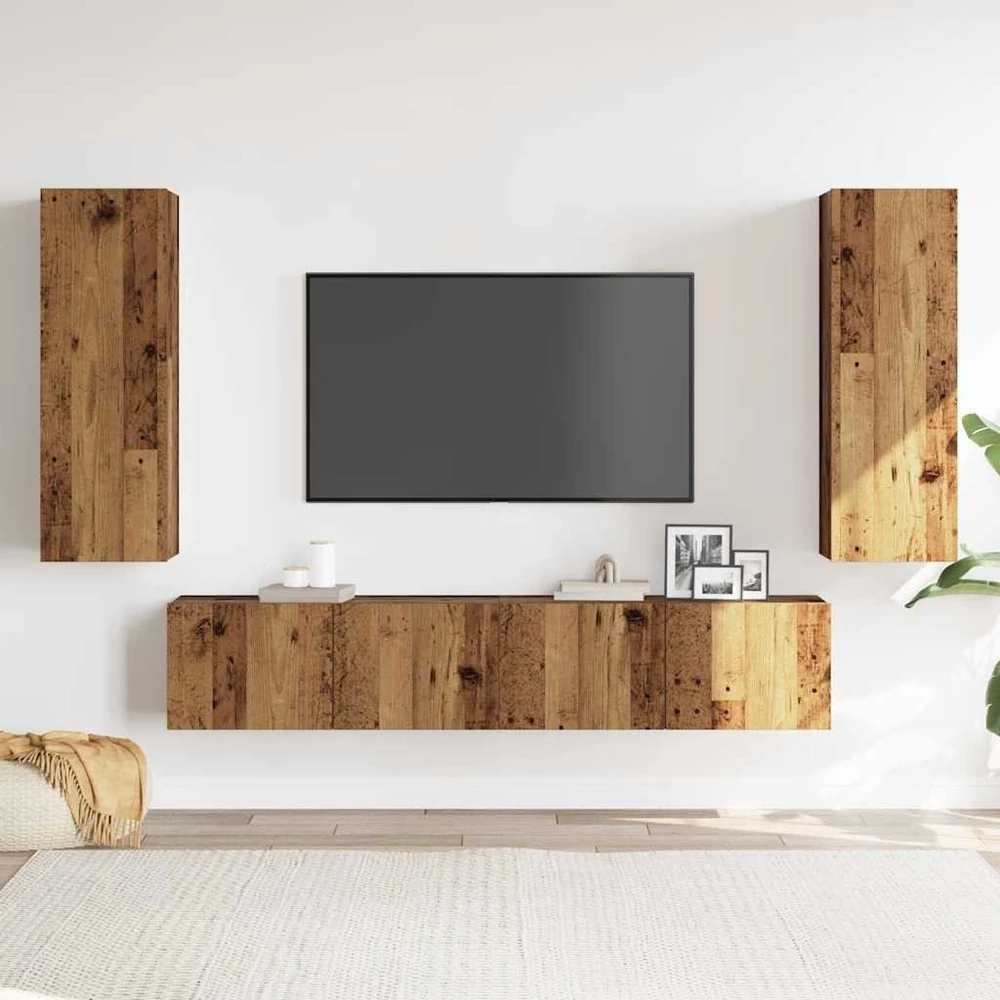TV staliukas Sieninis televizoriaus spintelės komplektas, 4 dalių