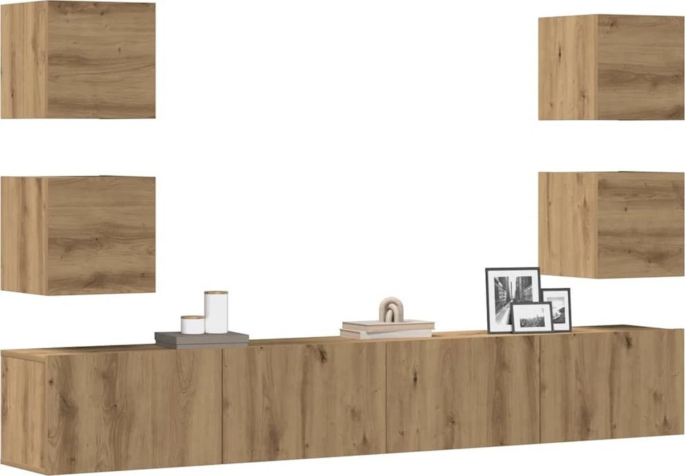 TV staliukas 6 dalių sieninis televizoriaus spintelės komplektas Artisan Oak