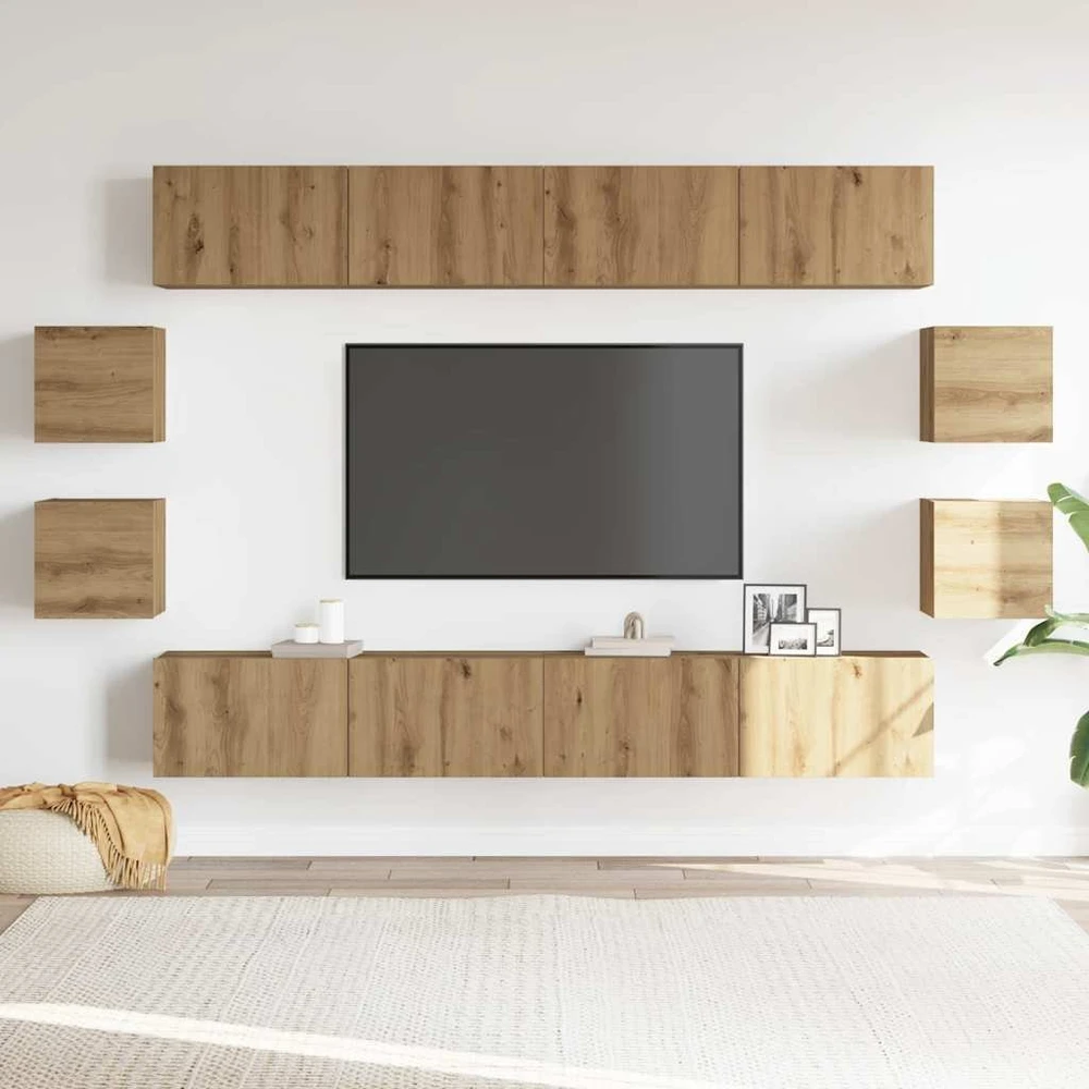 TV staliukas 8 dalių sieninis televizoriaus spintelės komplektas Artisan Oak