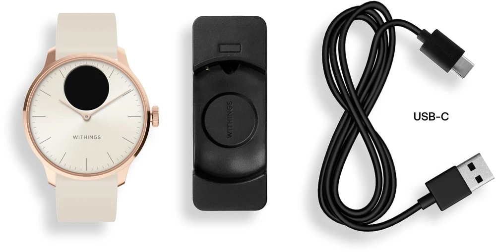 Išmanusis laikrodis Withings Scanwatch Light, 37 mm, Rožinio aukso spalvos korpusas su baltos spalvos dirželiu