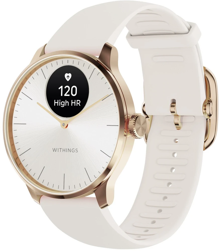 Išmanusis laikrodis Withings Scanwatch Light, 37 mm, Rožinio aukso spalvos korpusas su baltos spalvos dirželiu