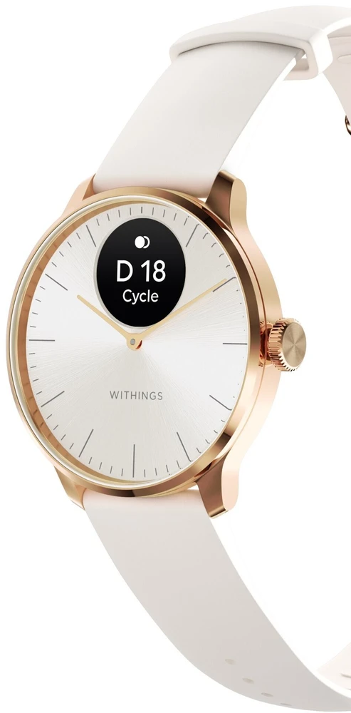 Išmanusis laikrodis Withings Scanwatch Light, 37 mm, Rožinio aukso spalvos korpusas su baltos spalvos dirželiu