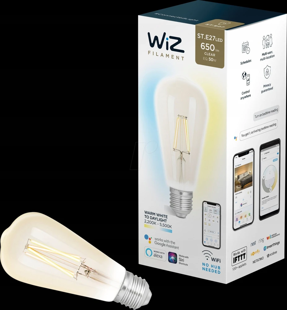 WiZ Wiz G2 Tw+ Dimming St64 E27 Skaidri stiklo lemputė 12 W Balta Filament Clear