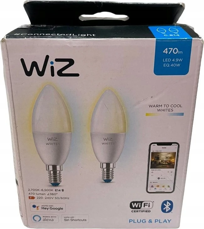 WiZ RGBW LED žvakinė lemputė | 4,9 W | 2700–6500 K | C37 | E14 | 2 vnt.