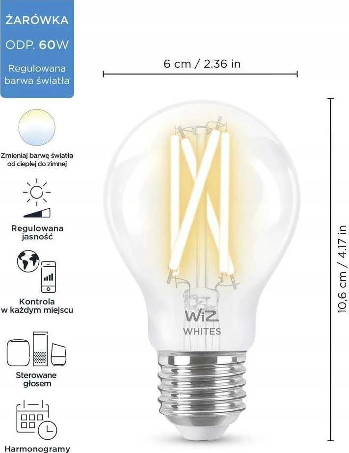 WIZ Kintamoji balta prijungta lemputė E27 60W