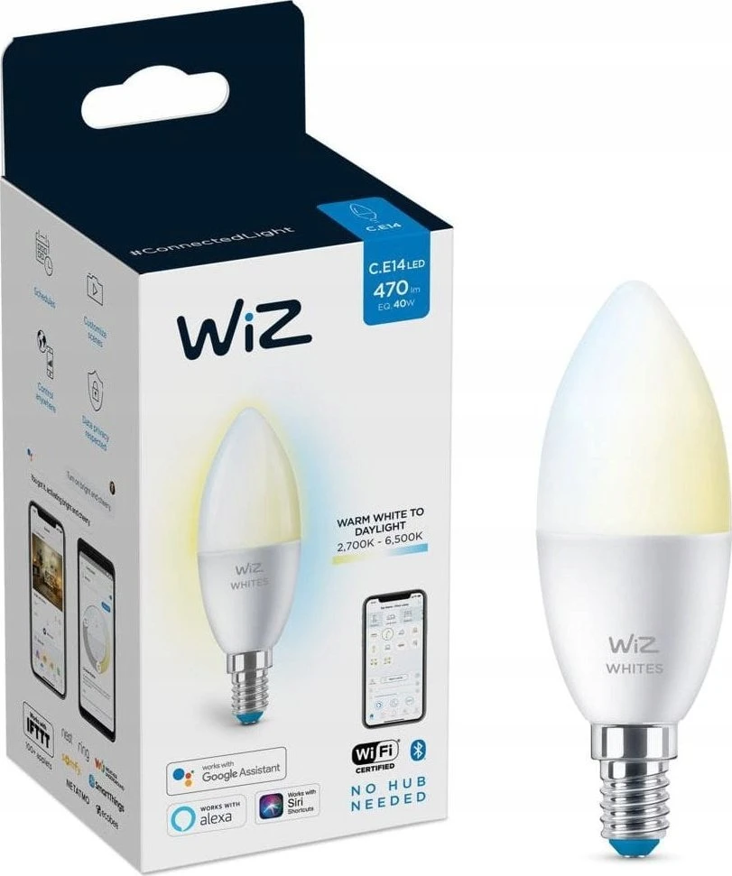 WiZ LED lemputė šalta-šilta balta Žvakė | 4,9 W | 2700-6500K | C37 | E14 | 1 vnt.