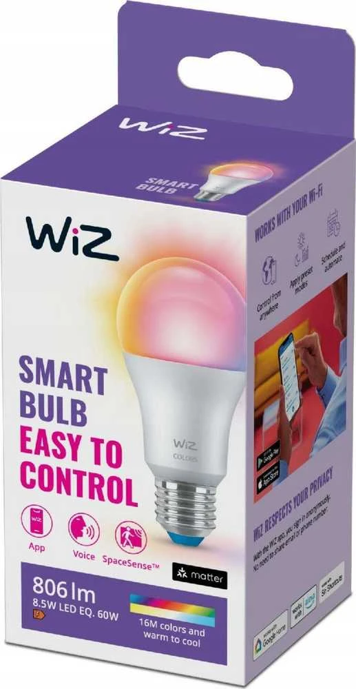 WiZ išmanioji lempa, E27, RGBW - visų spalvų ir atspalvių baltos šviesos, Wi-Fi, 806 lm