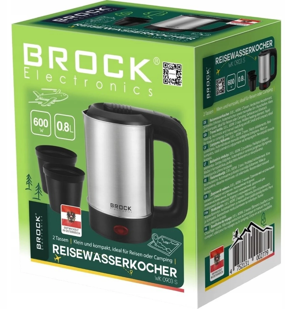 Brock elektrinis kelioninis virdulys 0.5l 500W su 2 puodeliais WK0903S