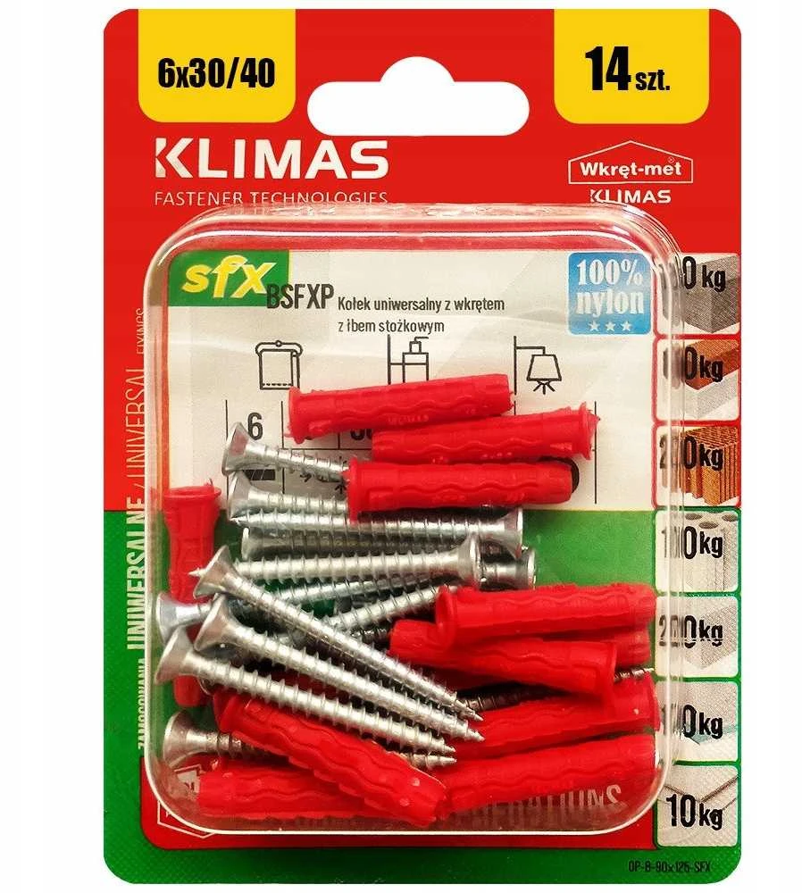 Grąžtas Klimas Įvaras Wkret-Met SFXP, universalūs, 6 mm x 30 mm, 14 vnt.
