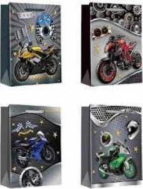 Dovanų maišeliai motociklų tematika, rinkinys iš 4 vnt.
